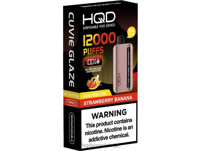 HQD Riga - zemeņu banāns HQD CUVIE GLAZE vienreizējās lietošanas vape 12000 TNPTN254